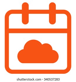 Cloudy Date vector icon. Style is flat symbol, orange color, rounded angles, white background.