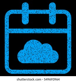 Cloudy Day grainy textured icon for overlay watermark stamps. Flat symbol with dirty texture. Dotted vector blue ink rubber seal stamp with grunge design on a black background.