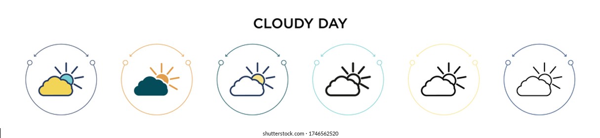 Cloudy day icon in filled, thin line, outline and stroke style. Vector illustration of two colored and black cloudy day vector icons designs can be used for mobile, ui, web