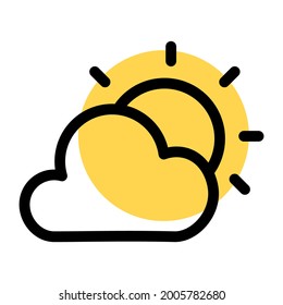 cloudy day icon, sun covered by cloud icon, weather outline icon with color