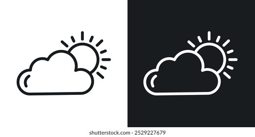 Icono de día nublado en color negro de línea delgada. ilustración de símbolos de Vector simple plano.