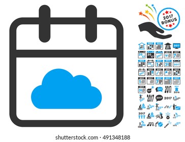 Cloudy Day pictogram with bonus 2017 year design elements. Vector illustration style is flat iconic symbols, white background.