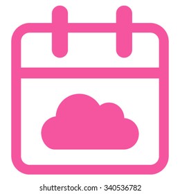 Cloudy Day vector icon. Style is flat symbol, pink color, rounded angles, white background.