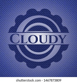 Cloudy emblem with denim high quality background. Vector Illustration. Detailed.