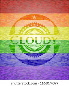 Cloudy emblem on mosaic background with the colors of the LGBT flag