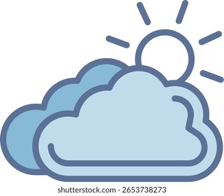 Icono de tono azul lleno nublado