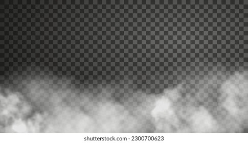 Cloudy fog isolated on transparent background. Realistic vector illustration. White haze or smoke effect 