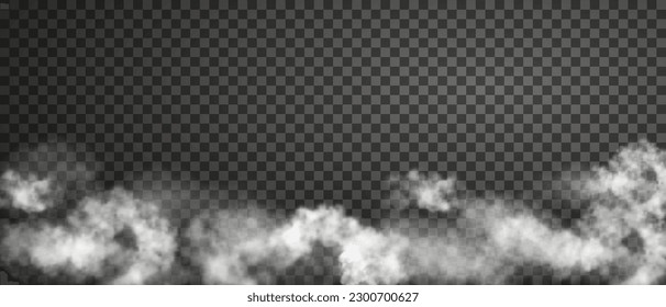 Cloudy fog isolated on transparent backdrop. Realistic vector illustration. White haze or smoke effect 