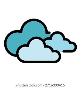 Icono de pronóstico nublado. Esquema nublado icono de Vector de pronóstico delgado línea de color plano sobre blanco