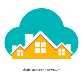 cloudy home house housing residence residential real estate icon