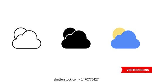 Cloudy icon of 3 types: color, black and white, outline. Isolated vector sign symbol.