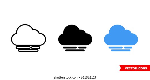 Cloudy icon of 3 types: color, black and white, outline. Isolated vector sign symbol.