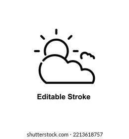 cloudy icon designed in outline style with editable stroke in season icon theme and decorated with cloud icon and sun icon elements