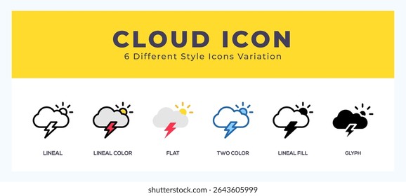 Cloudy icon set with different styles. Vector illustration.
