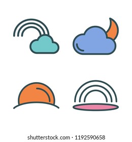 cloudy icon set. vector set about sunset, rainbow and cloudy night icons set.