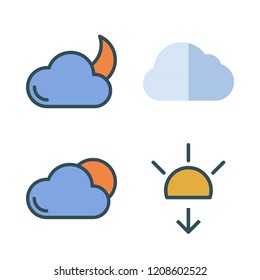 cloudy icon set. vector set about cloud, cloudy night and sunset icons set.