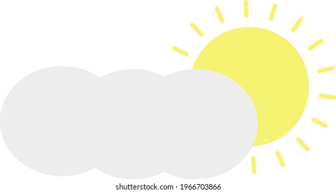 Nublado con luz solar, ilustración de icono, vector sobre fondo blanco