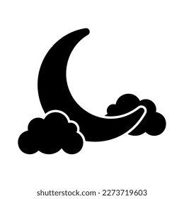 Cloudy moon black icon. Stylized glyph isolated on white background.