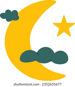 cloudy moon flat illustration, full color icon