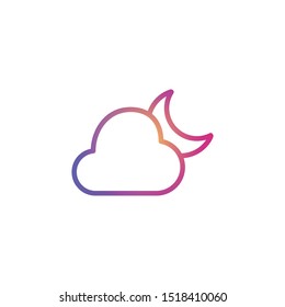 Cloudy moon  - Line Vector Icon