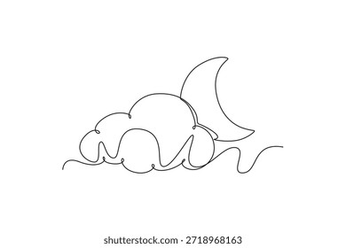 Luna nublada. Concepto de Luna, Estrella, Sol y planeta. Diseño de dibujo de línea única. Ilustración gráfica de Vector