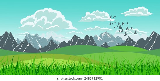 Cloudy mountain landscape horizontal. Vector illustration . hand drawing. Not AI