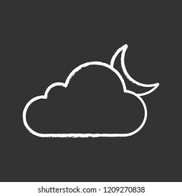 Cloudy night chalk icon. Partly cloudy night. Clouds and moon. Weather forecast. Isolated vector chalkboard illustration