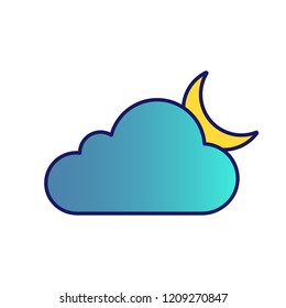 Cloudy night color icon. Partly cloudy night. Clouds and moon. Weather forecast. Isolated vector illustration