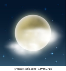 Cloudy night with full moon - weather illustration - eps10