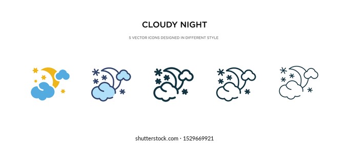 cloudy night icon in different style vector illustration. two colored and black cloudy night vector icons designed in filled, outline, line and stroke style can be used for web, mobile, ui