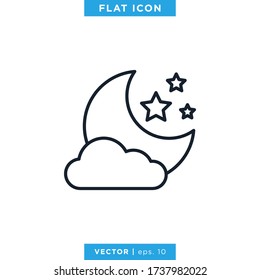 Cloudy night icon vector design template. Weather sign and symbol. Editable stroke