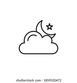cloudy night icon vector outline style design. weather line icon. isolated on white background