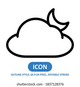 icono vectorial de estilo de línea nocturna turbia sobre fondo blanco. Ilustración del vector del clima. Stroke editable. 64 x 64 píxeles. Diseño sencillo y moderno.