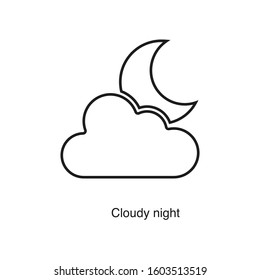 Cloudy night linear icon vector on white background. Black icon illustration