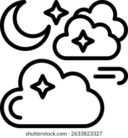 Cloudy Night Outline Style Icon