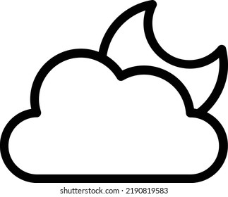 Cloudy Night With Outline Style, Weather Sign And Symbol Isolated On White Background