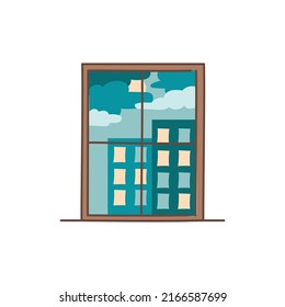 Noche nublada fuera del icono de la línea de color de la ventana. Pictograma para página web, aplicación móvil, promoción.