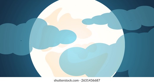 Cloudy night sky with a full moon illustration. Vector background. Best for publishing, posters, prints and web design.