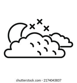 Vector de contorno de icono del cielo nocturno nublado. pronóstico metaico. Tormenta nocturna