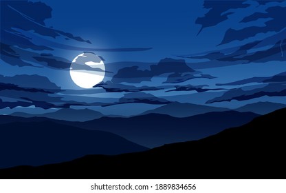 Cloudy night sky at mountain with moonlight