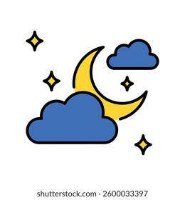 Cloudy Night vector filled outline icon. EPS 10 file