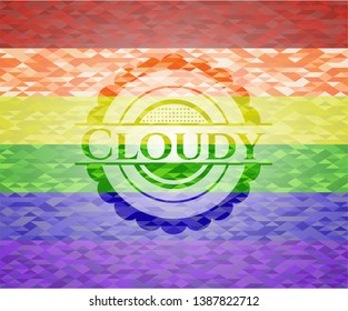 Cloudy on mosaic background with the colors of the LGBT flag