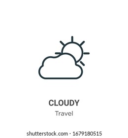 Cloudy outline vector icon. Thin line black cloudy icon, flat vector simple element illustration from editable travel concept isolated stroke on white background