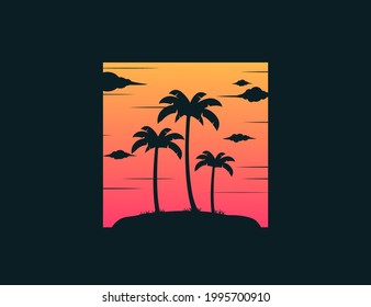 cloudy palm tree with vintage style. palm trees logo or icon design template.