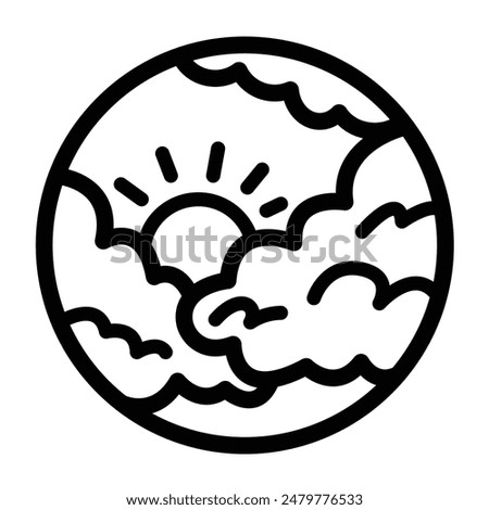 Cloudy or partly sunny weather icon illustration with black outline isolated on square white background. Simple flat cartoon art styled drawing.