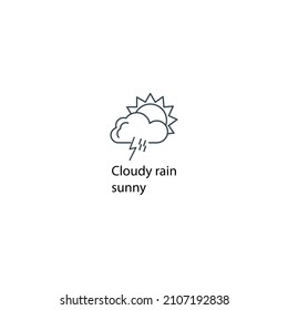 Cloudy rain sunny icon thin line stock illustration.Weather forecast line icon, isolated on white background, weather stroked symbol. 