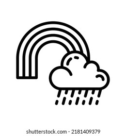 Cloudy Rainbow Icon. Line Art Style Design Isolated On White Background