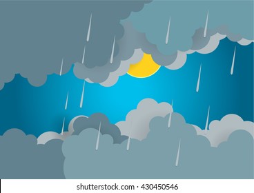 cloudy raining day with the sun background vector