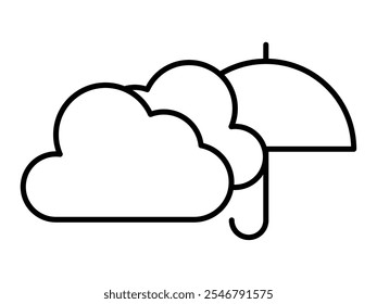 Cloudy and rainy weather line drawing icon_line width editable stroke