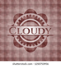 Cloudy red emblem or badge with abstract geometric polygonal pattern background. Seamless.